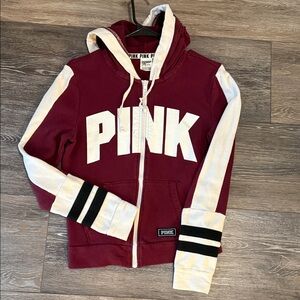 PINK Victoria's Secret Kids Zip-Up Jacket - Burgundy and Cream